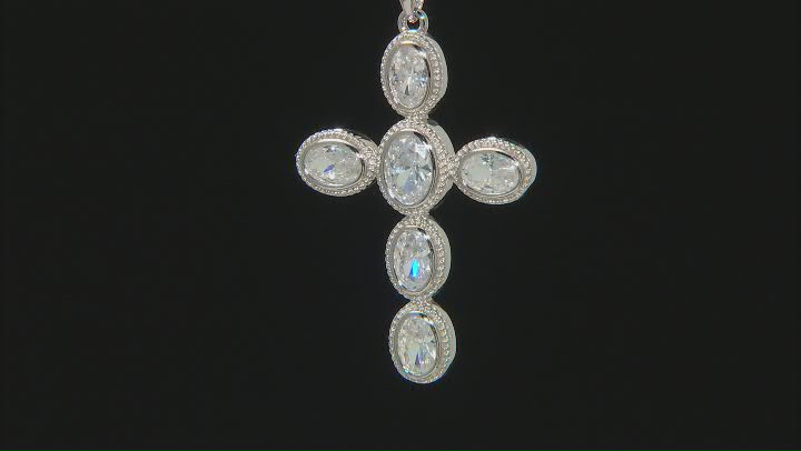 White Cubic Zirconia Rhodium Over Sterling Silver Cross Pendant With Chain 4.92ctw Video Thumbnail