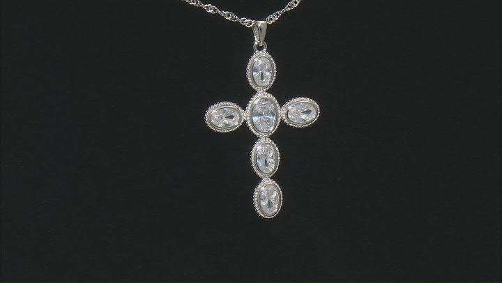 White Cubic Zirconia Rhodium Over Sterling Silver Cross Pendant With Chain 4.92ctw Video Thumbnail