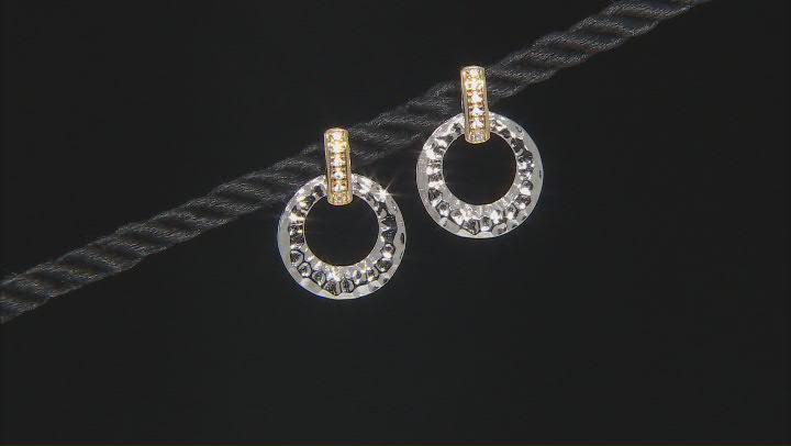 White Cubic Zirconia Rhodium And 14K Yellow Gold Over Sterling Silver Earrings 0.11ctw