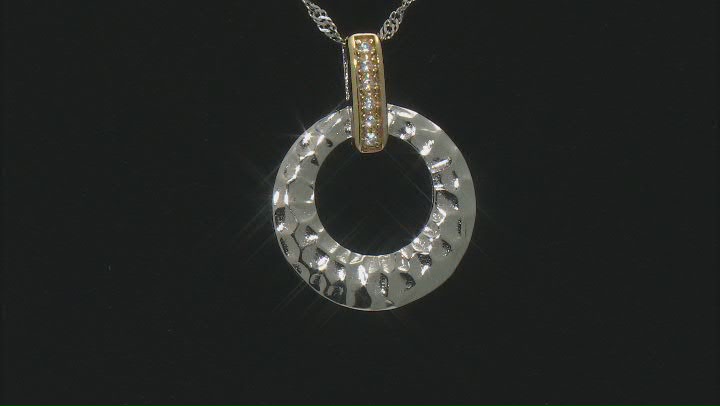 White Cubic Zirconia Rhodium And 14K Yellow Gold Over Sterling Silver Pendant With Chain 0.08ctw