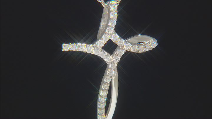 White Cubic Zirconia Platinum Over Sterling Silver Cross Pendant With Chain 1.16ctw Video Thumbnail