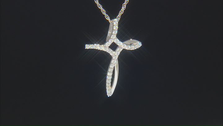 White Cubic Zirconia Platinum Over Sterling Silver Cross Pendant With Chain 1.16ctw Video Thumbnail