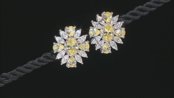 Yellow And White Cubic Zirconia Rhodium Over Sterling Silver Earrings 10.21ctw