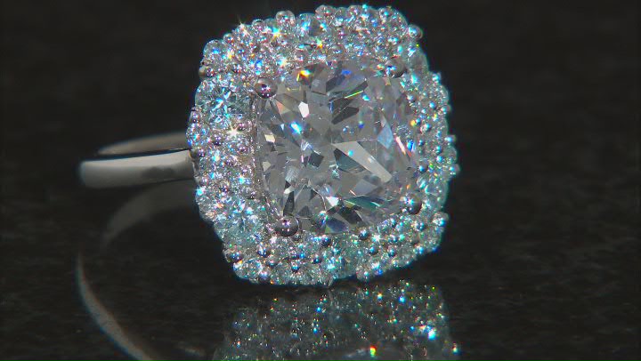 White And Blue Cubic Zirconia Rhodium Over Sterling Silver Ring 9.33ctw Video Thumbnail