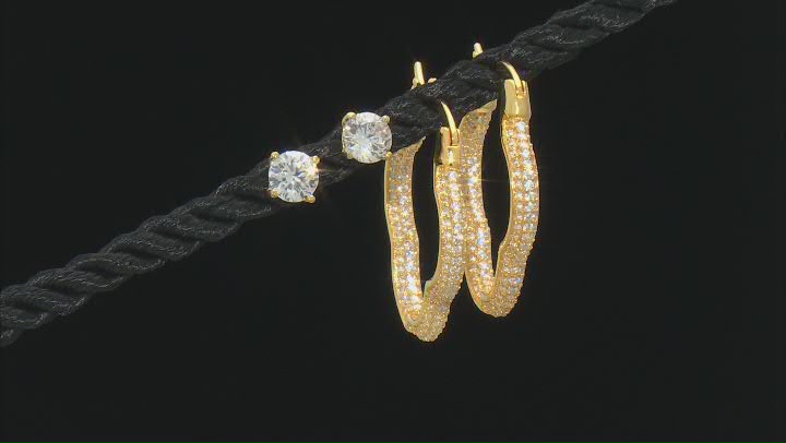 White Cubic Zirconia 18K Yellow Gold Over Sterling Silver Earring Set 3.99ctw