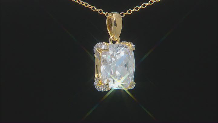 White Cubic Zirconia 18K Yellow Gold Over Sterling Silver Pendant With Chain 12.21ctw Video Thumbnail