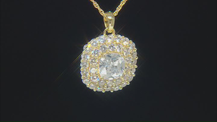 White Cubic Zirconia 18K Yellow Gold Over Sterling Silver Pendant With Chain 11.00ctw Video Thumbnail