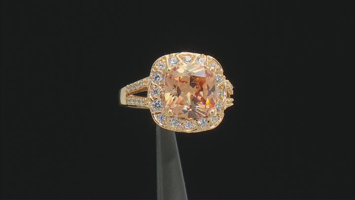 Champagne And White Cubic Zirconia 18K Yellow Gold Over Sterling Silver Ring 8.51ctw