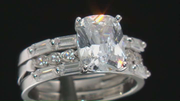 White Cubic Zirconia Rhodium Over Sterling Silver Ring With Guard 7.32ctw Video Thumbnail