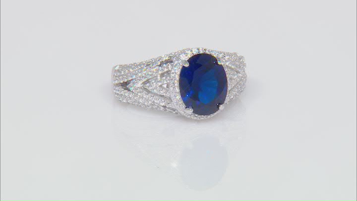 Lab Created Blue Spinel And White Cubic Zirconia Rhodium Over Sterling Silver Ring 5.53ctw
