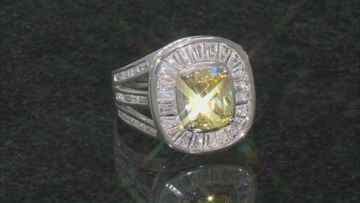 Yellow And White Cubic Zirconia Rhodium Over Sterling Silver Ring 7.92ctw Video Thumbnail