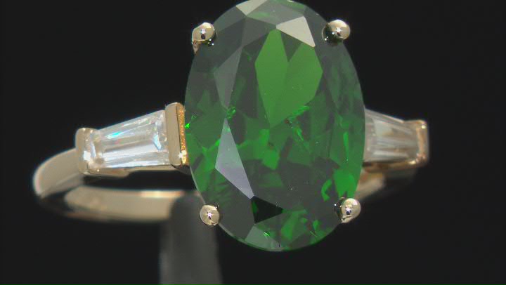 Green And White Cubic Zirconia 18K Yellow Gold Over Sterling Silver Ring 10.77ctw