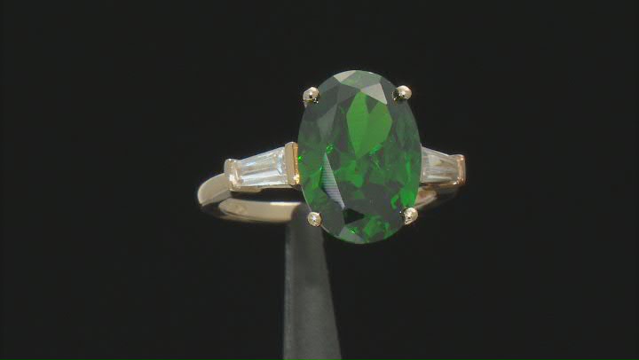 Green And White Cubic Zirconia 18K Yellow Gold Over Sterling Silver Ring 10.77ctw