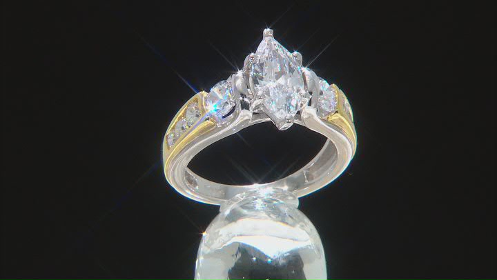 White Cubic Zirconia Rhodium And 18K Yellow Gold Over Sterling Silver Ring 4.55ctw Video Thumbnail