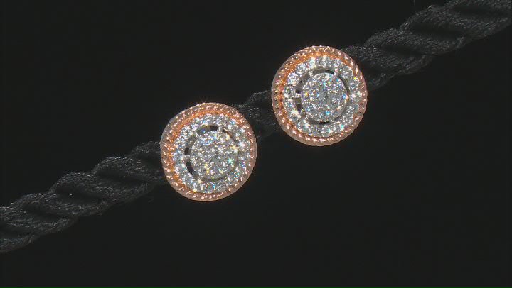 White Cubic Zirconia Rhodium And 18K Rose Gold Over Sterling Silver Earrings 0.62ctw Video Thumbnail