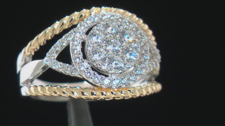 White Cubic Zirconia Rhodium Over Sterling And 18k Yellow Gold Over Sterling Ring 1.46ctw Video Thumbnail