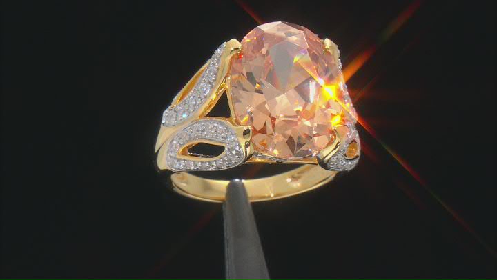 Champagne And White Cubic Zirconia 18k Yellow Gold Over Sterling Silver Ring 16.45ctw Video Thumbnail