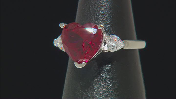 Lab Created Ruby And White Cubic Zirconia Rhodium Over Silver Ring 4.99ctw Video Thumbnail