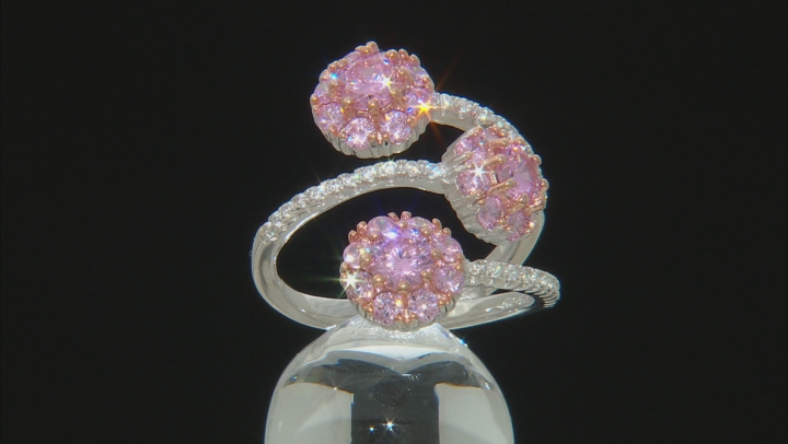 Pink And White Cubic Zirconia Rhodium Over Sterling Silver Ring 4.04ctw
