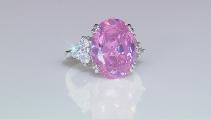 Pink And White Cubic Zirconia Rhodium Over Sterling Silver Ring 16.13ctw (9.98ctw DEW) Video Thumbnail