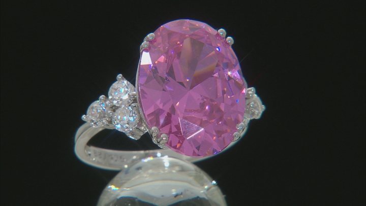 Pink And White Cubic Zirconia Rhodium Over Sterling Silver Ring 16.13ctw (9.98ctw DEW) Video Thumbnail