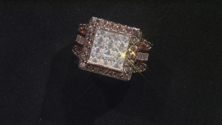 White And Brown Cubic Zirconia 18k Rose Gold Over Silver Ring 5.45ctw (3.33ctw DEW)