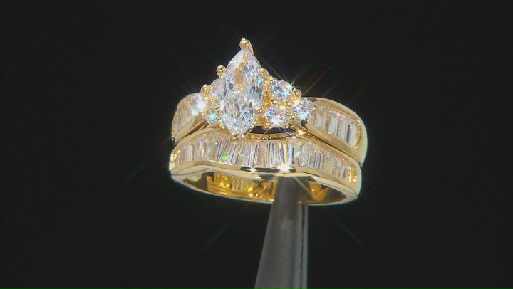 Cubic Zirconia 18k Yellow Gold Over Sterling Silver Ring With Band 4.48ctw