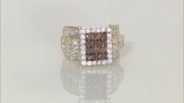Brown And White Cubic Zirconia 18k Yellow Gold Over Silver Ring 6.37ctw (3.85ctw DEW)