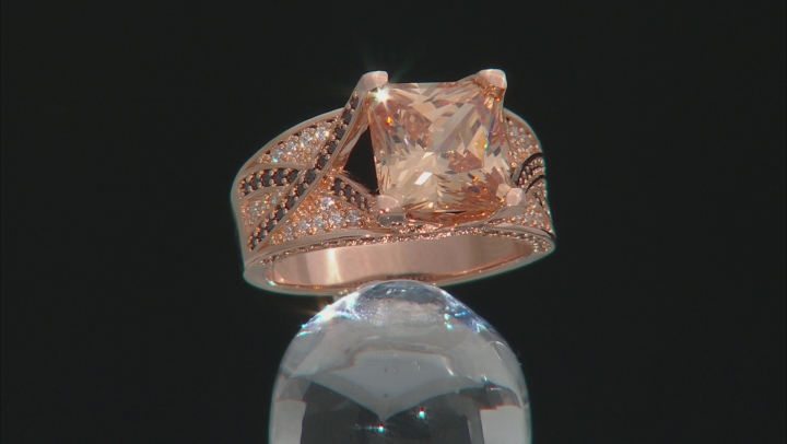 Brown And White Cubic Zirconia 18k Rose Gold Over Silver Ring 6.98ctw (4.76ctw DEW) Video Thumbnail