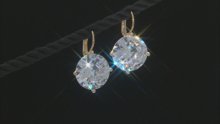 White Cubic Zirconia 18k Yellow Gold Over Sterling Silver Earrings 32.22ctw Video Thumbnail
