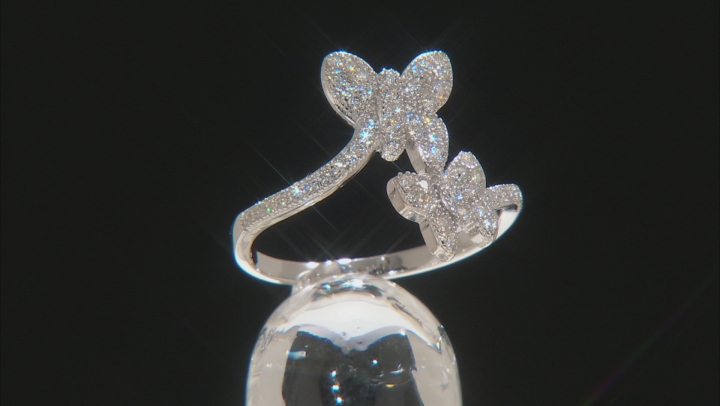 White Cubic Zirconia Rhodium Over Silver Butterfly Ring 0.57ctw Video Thumbnail
