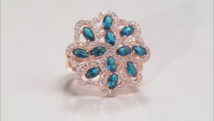 Blue And White Cubic Zirconia 18k Rose Gold Over Silver Ring 2.83ctw Video Thumbnail
