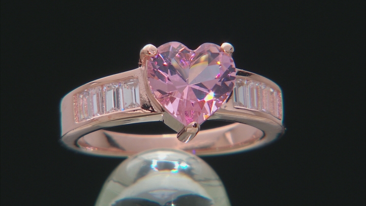 Pink And White Cubic Zirconia 18k Rose Gold Over Silver Heart Ring 3.59ctw Video Thumbnail