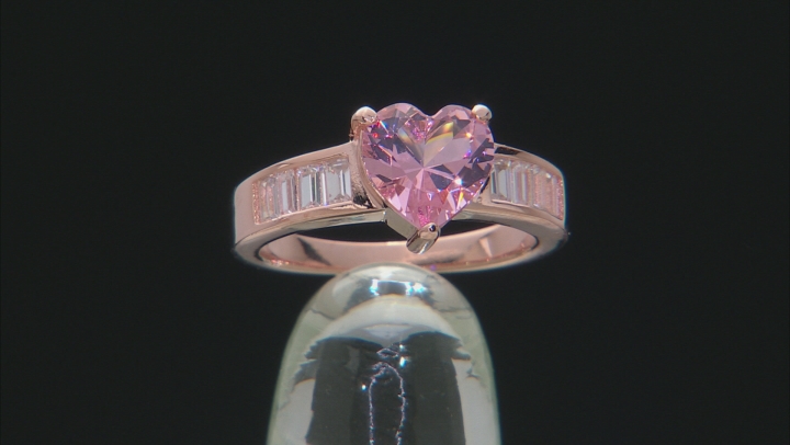 Pink And White Cubic Zirconia 18k Rose Gold Over Silver Heart Ring 3.59ctw Video Thumbnail