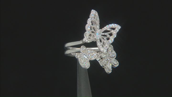 White Cubic Zirconia Rhodium Over Silver Butterfly Ring 2.10ctw Video Thumbnail