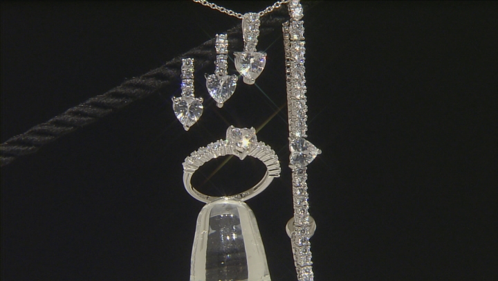 White Cubic Zirconia Rhodium Over Silver Heart Jewelry Set 10.27ctw Video Thumbnail