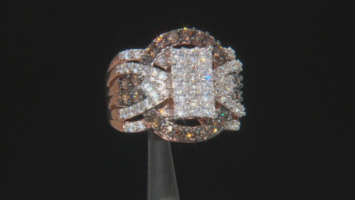 White And Brown Cubic Zirconia 18k Rose Gold Over Silver Ring 3.74ctw (2.14ctw DEW) Video Thumbnail
