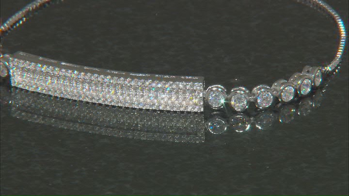 White Cubic Zirconia Rhodium Over Sterling Silver Adjustable Bracelet 3.34ctw Video Thumbnail