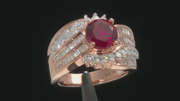 Lab Created Ruby And White Cubic Zirconia 18k Rose Gold Over Silver Ring 4.66ctw Video Thumbnail
