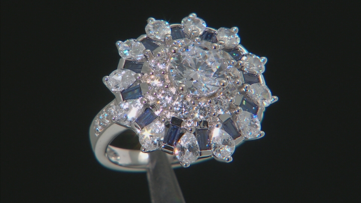 Blue And White Cubic Zirconia Rhodium Over Sterling Silver Ring 6.25ctw Video Thumbnail