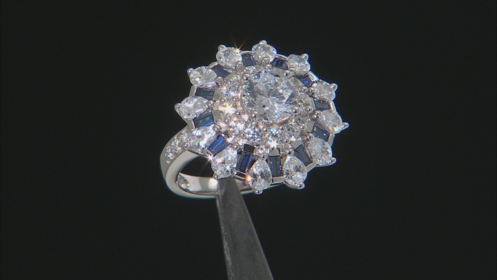 Blue And White Cubic Zirconia Rhodium Over Sterling Silver Ring 6.25ctw Video Thumbnail