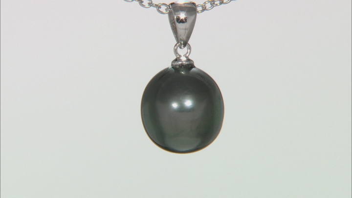Black Cultured Tahitian Pearl Rhodium Over Sterling Silver Pendant