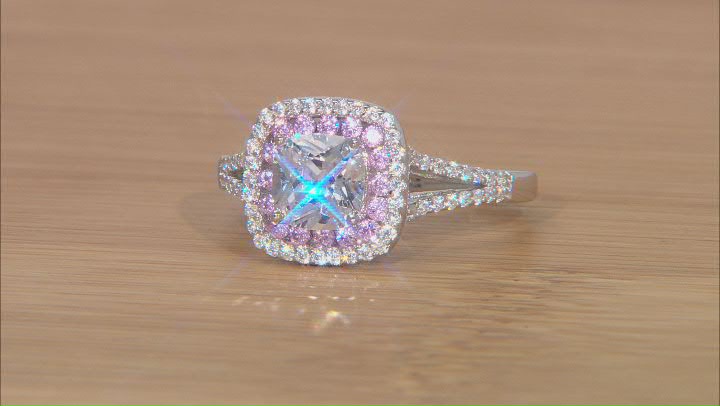 White And Pink Cubic Zirconia Rhodium Over Sterling Silver Ring 2.64ctw (1.73ctw DEW)