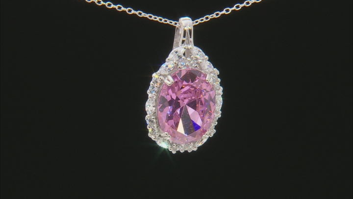 Pink and White Cubic Zirconia Rhodium Over Sterling Silver Pendant with Chain 17.05ctw Video Thumbnail