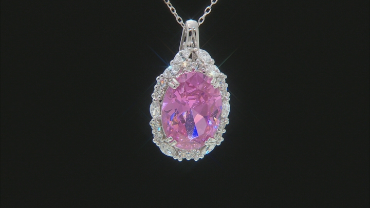 Pink and White Cubic Zirconia Rhodium Over Sterling Silver Pendant with Chain 17.05ctw Video Thumbnail