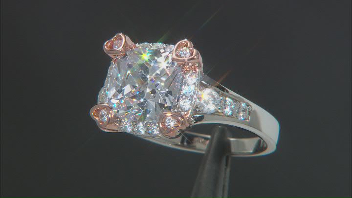 Cubic Zirconia Rhodium Over Silver And 18k Rose Gold Over Silver Ring 6.56ctw (3.36ctw DEW) Video Thumbnail