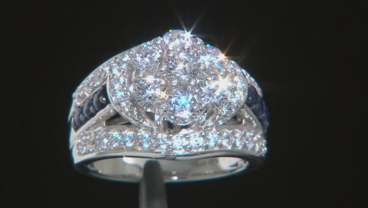 White Cubic Zirconia And Lab Created Blue Sapphire Rhodium Over Sterling Silver Ring 5.52ctw Video Thumbnail