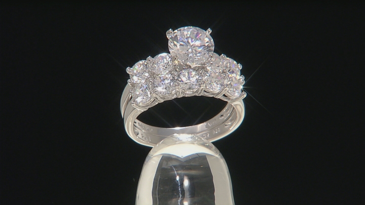 Cubic Zirconia Rhodium Over Sterling Silver Ring With Band 6.22ctw (3.92ctw DEW) Video Thumbnail