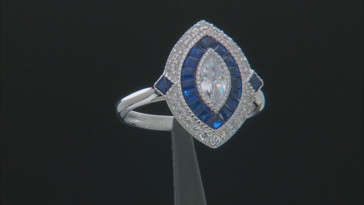 Blue Lab Created Spinel And White Cubic Zirconia Rhodium Over Sterling Silver Ring 1.62ctw Video Thumbnail