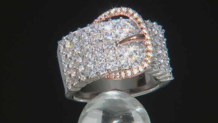 White Cubic Zirconia Rhodium Over Silver And 18k Rose Gold Over Sterling Silver Ring 5.16ctw Video Thumbnail